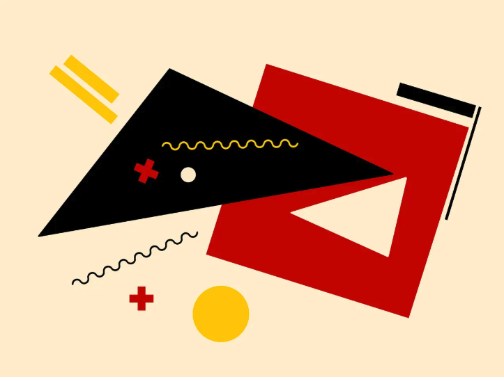 Abstract graphic of random shapes in different colours